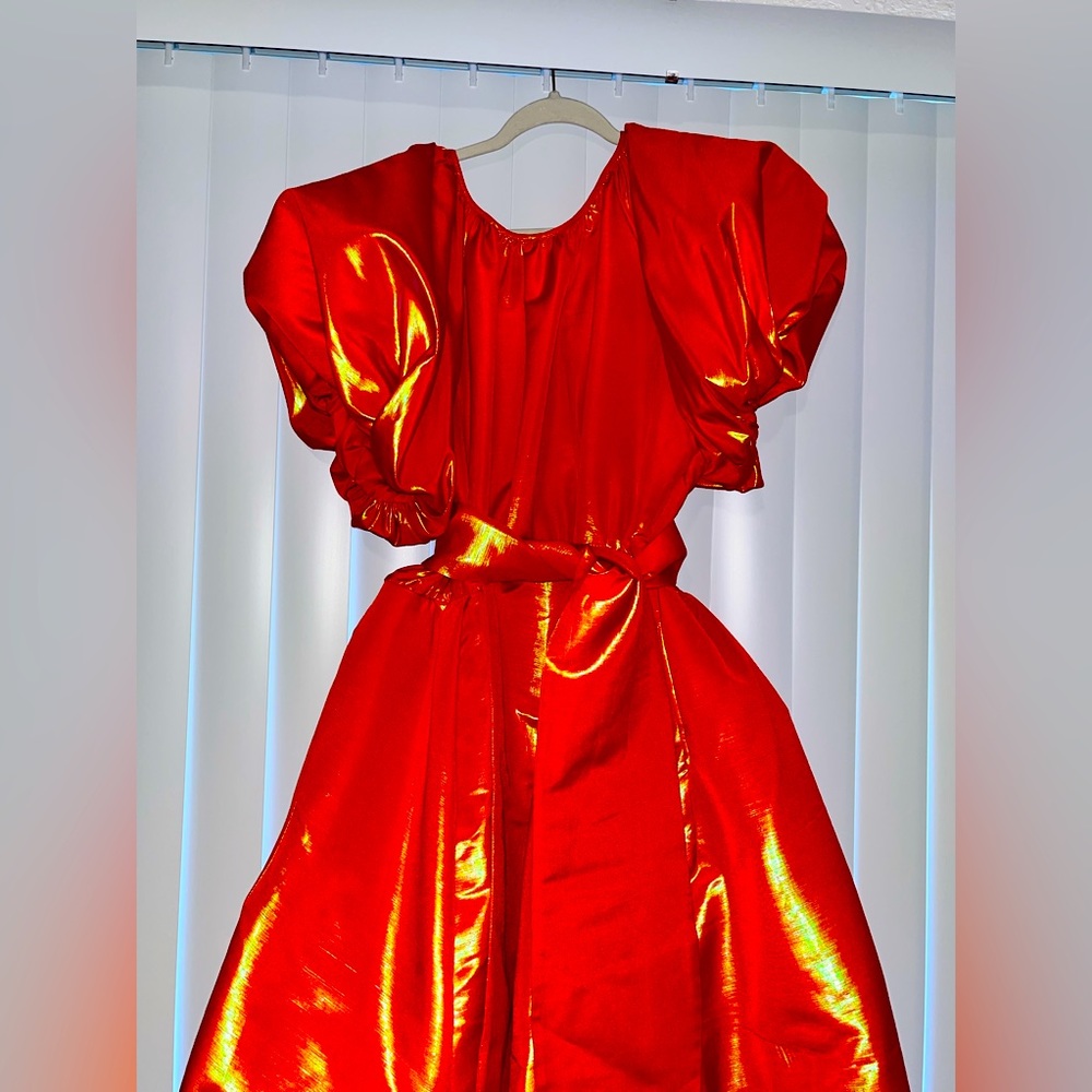 Christopher John Rogers x Target Puff Sleeve Tie Waist  Dress Orange xl no tags